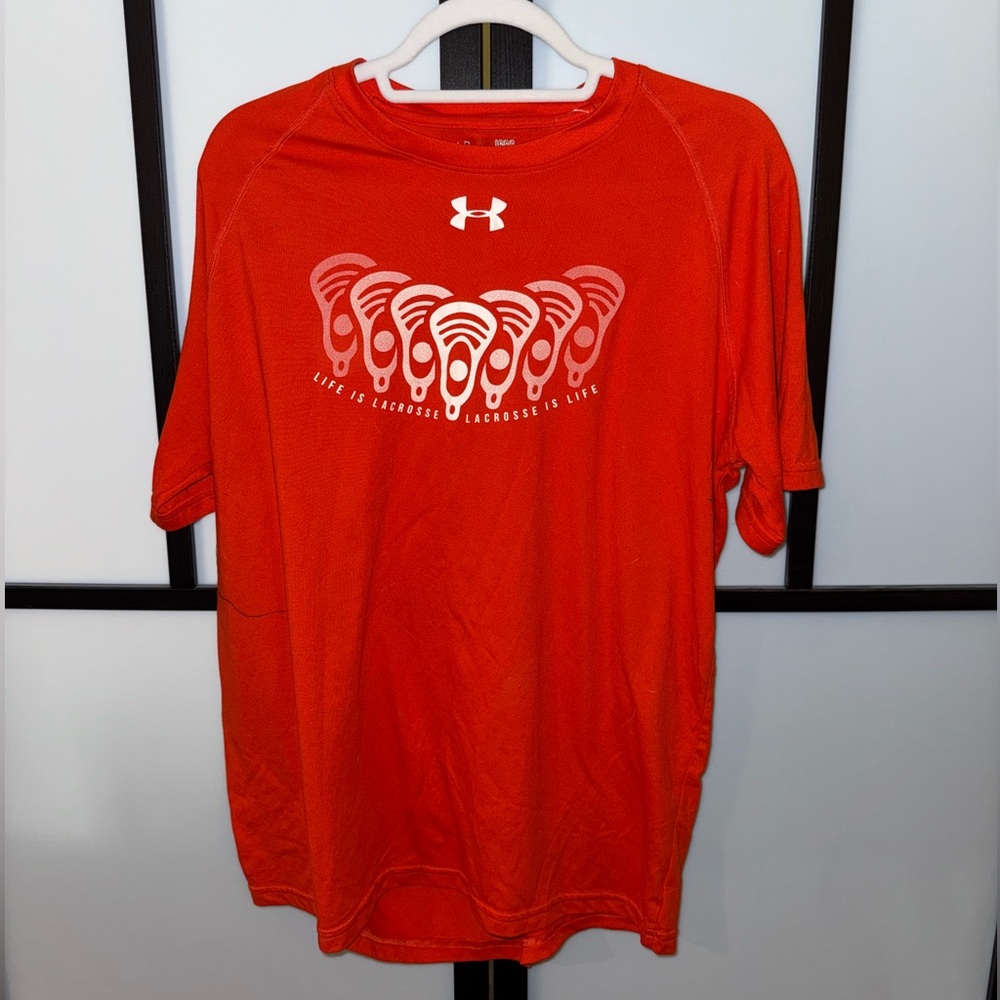 Under Armour Orange Graphic Short Sleeve Lacrosse Tee - Size L